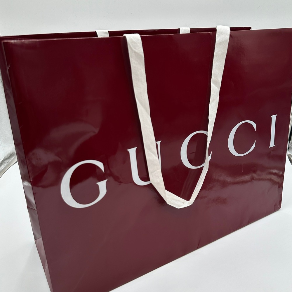 Gucci Shopping Bag Large Burgundy Excellent Glossy Gift Tote Authentic